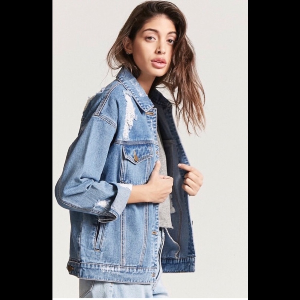 Forever 21 Oversized Distressed Denim Jacket